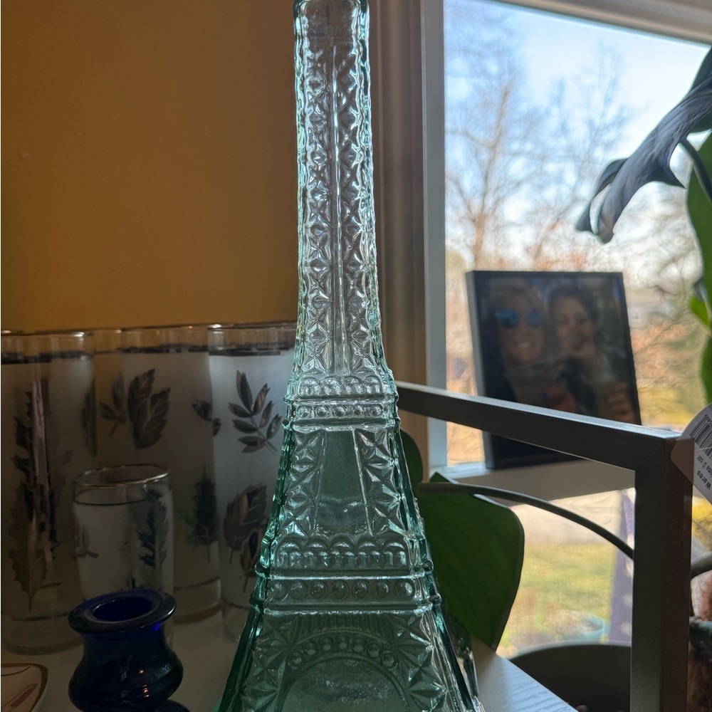Glass Eiffel Tower Bottle - Aqua Green Decorative Decanter